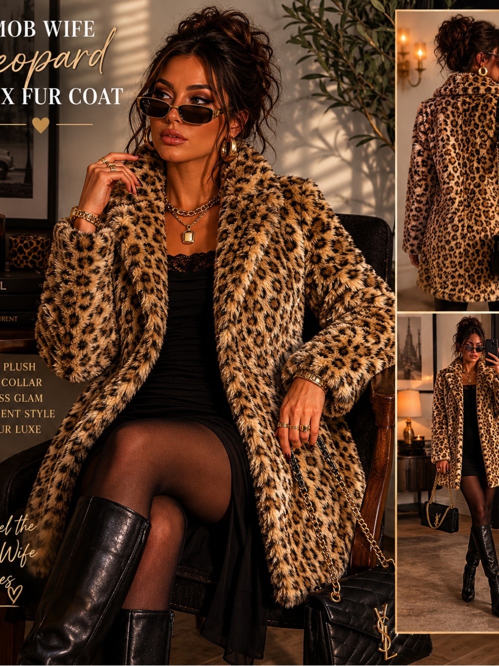 Charlotte Russe Leopard Print Faux Fur Longline Coat Mob Wife Maximalist Glam Sm